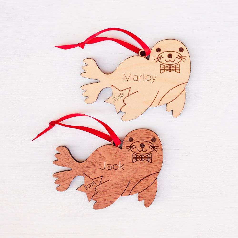 Seal christmas ornament personalized