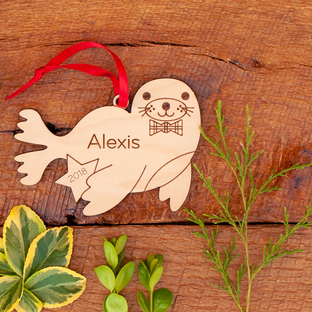 Seal christmas ornament personalized