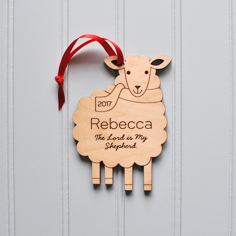 Christian sheep christmas ornament personalized