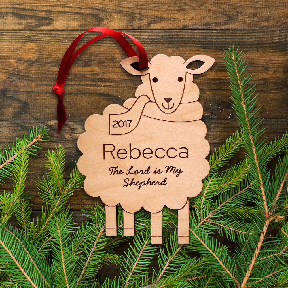 Christian sheep christmas ornament personalized