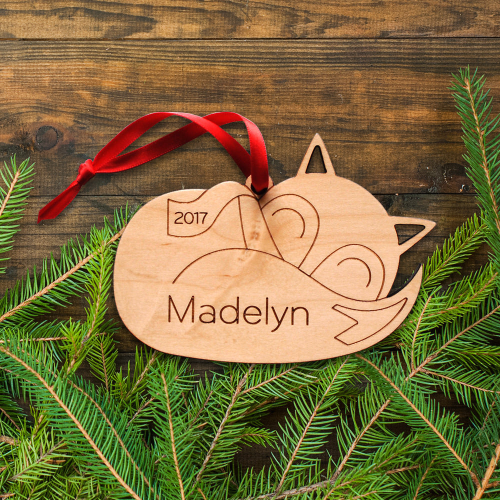 sleeping fox christmas ornament personalized