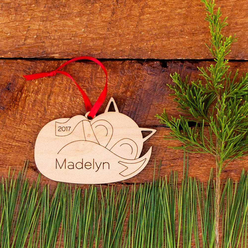 sleeping fox christmas ornament personalized