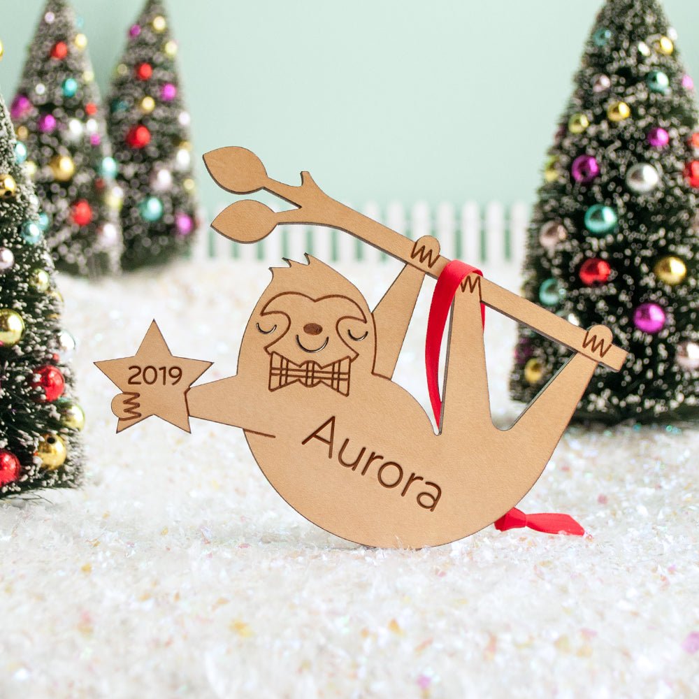Kids Christmas Ornament - Sloth (Personalized, Wood) Light Maple - Graphic Spaces