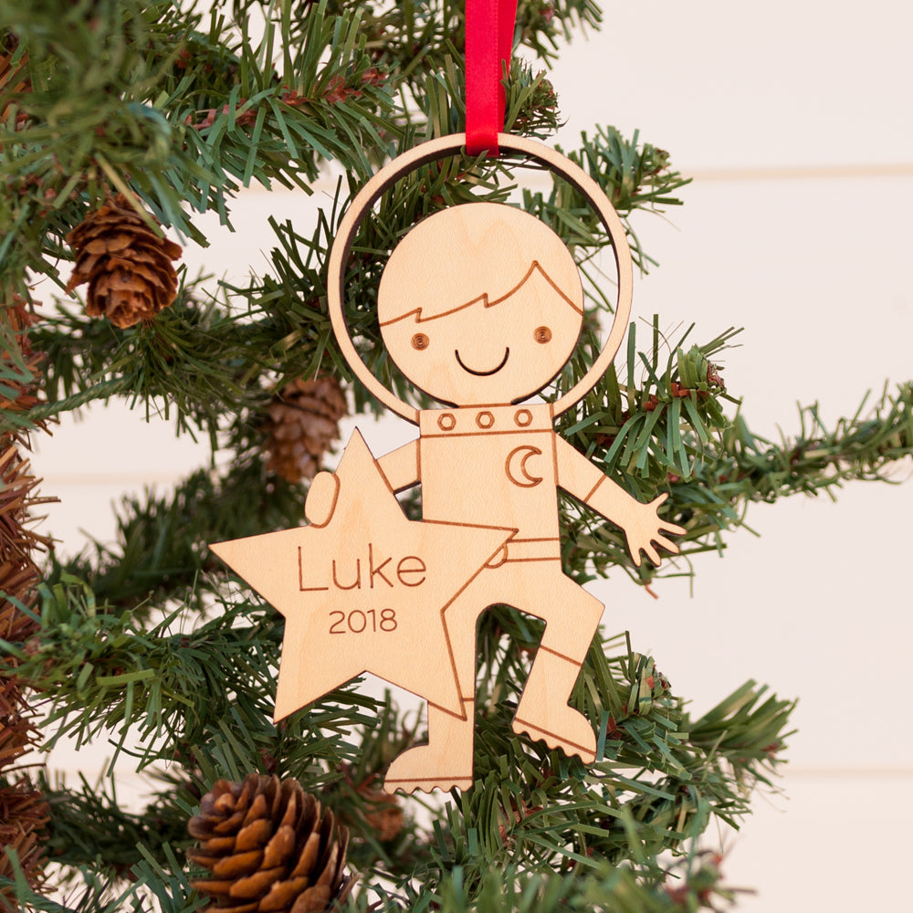 outer space astronaut boy christmas ornament personalized