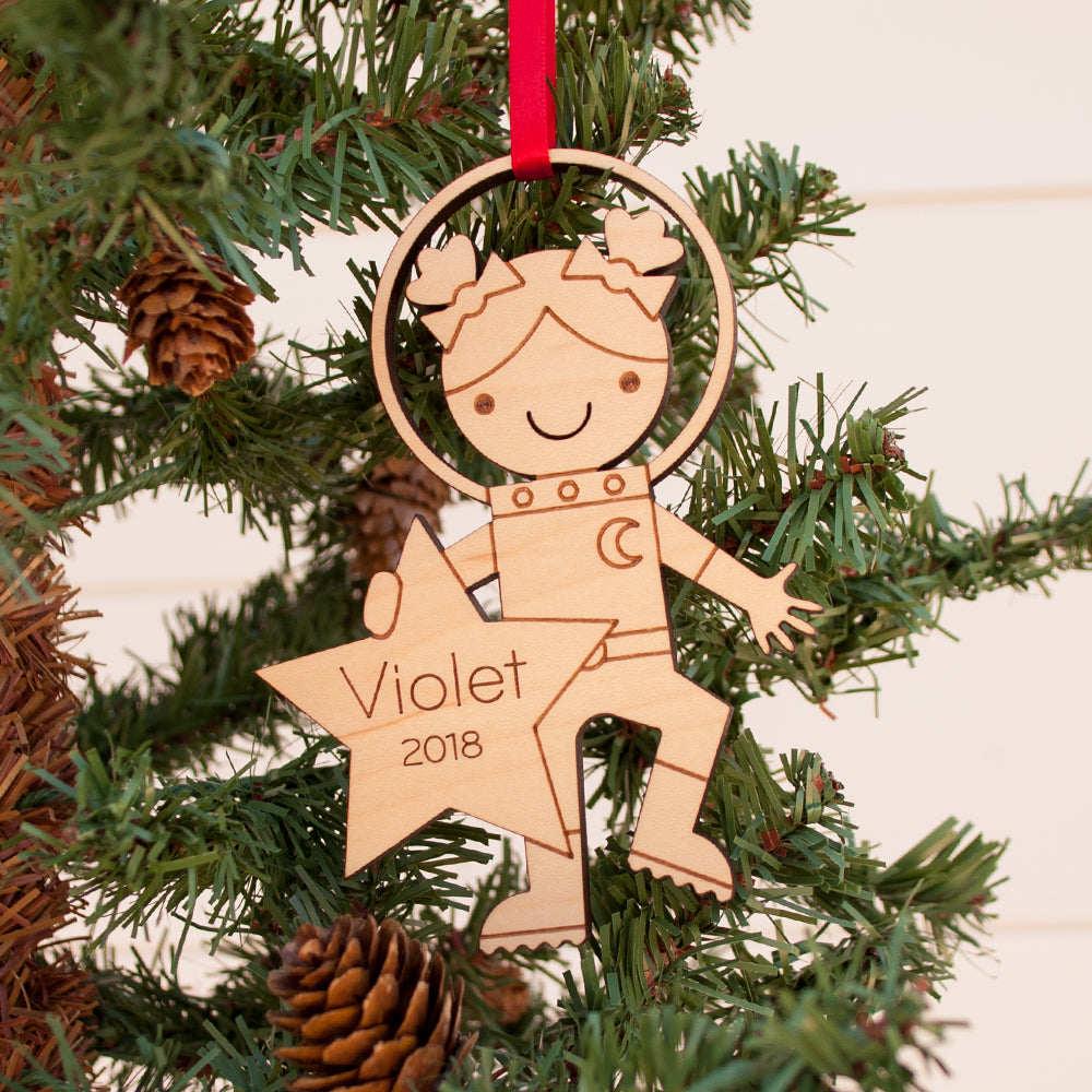 Outer space astronaut girl christmas ornament personalized