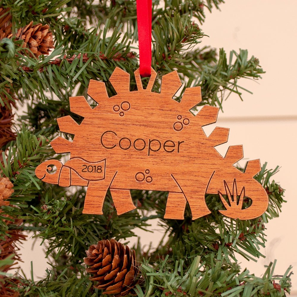 Kids Christmas Ornament - Stegosaurus (Personalized, Wood) Light Maple - Graphic Spaces