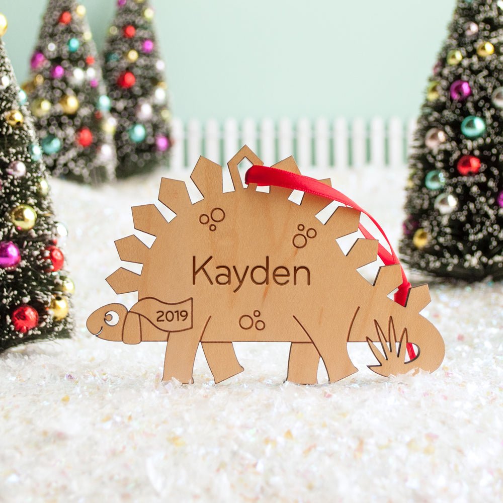 Kids Christmas Ornament - Stegosaurus (Personalized, Wood) Light Maple - Graphic Spaces