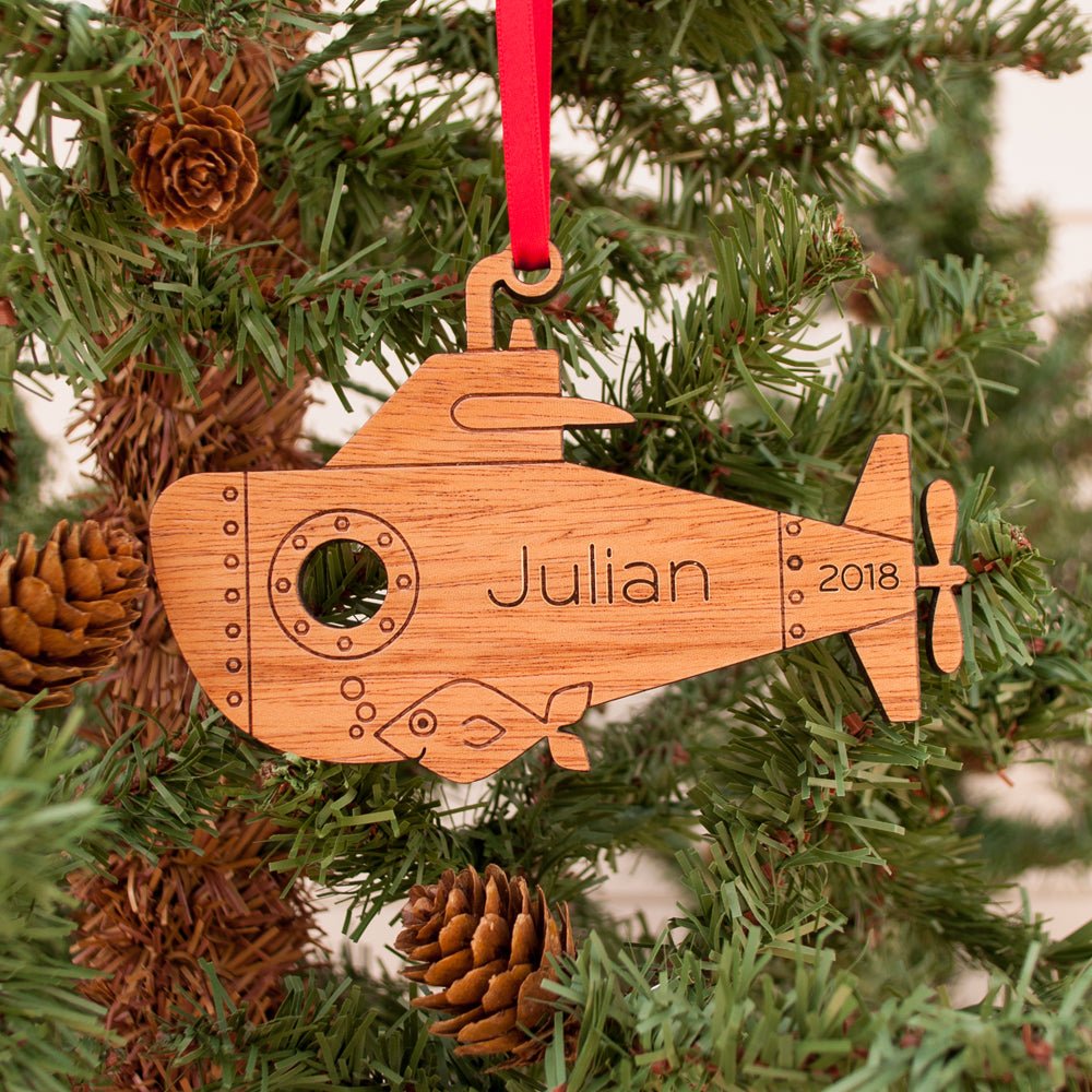 Kids Christmas Ornament - Submarine (Personalized, Wood) Light Maple - Graphic Spaces