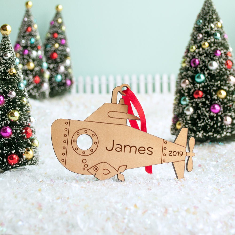 Kids Christmas Ornament - Submarine (Personalized, Wood) Light Maple - Graphic Spaces