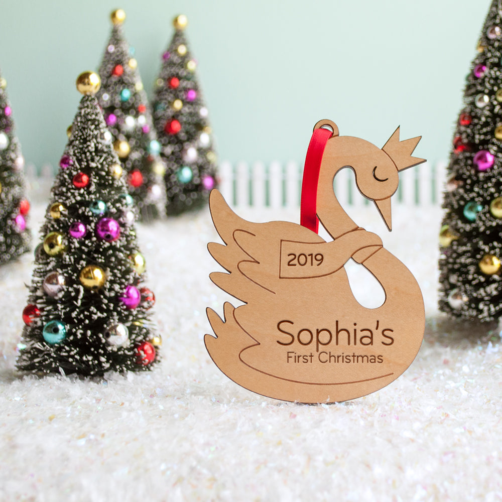 Swan Wooden Christmas Ornament - Personalized