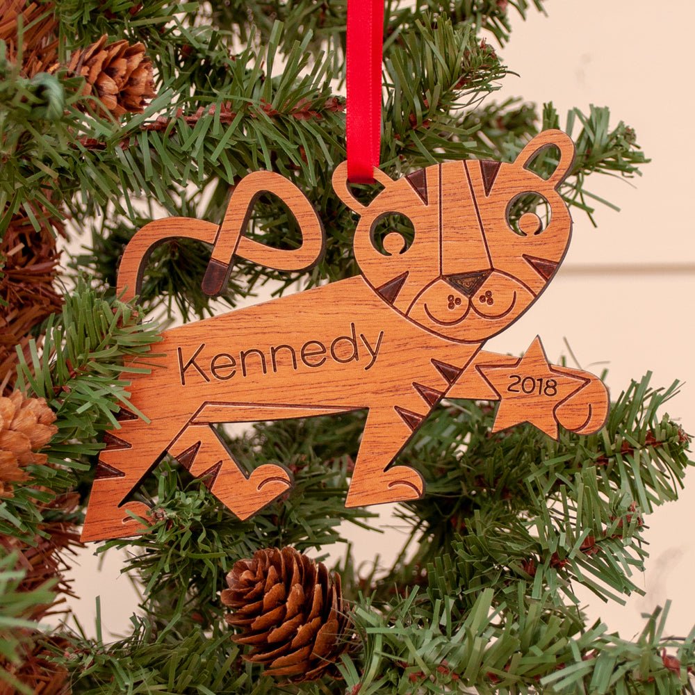 Kids Christmas Ornament - Tiger (Personalized, Wood) Light Maple - Graphic Spaces