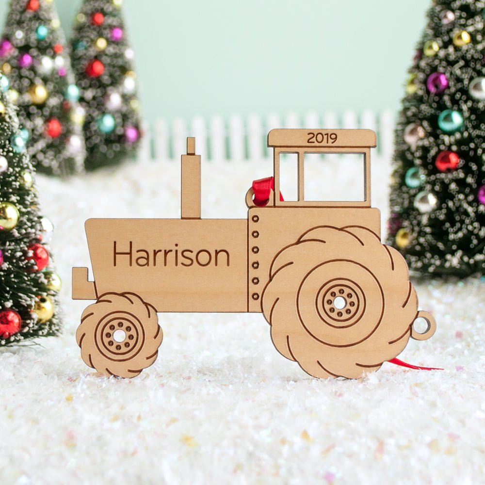 Kids Christmas Ornament - Tractor (Personalized, Wood) Light Maple - Graphic Spaces