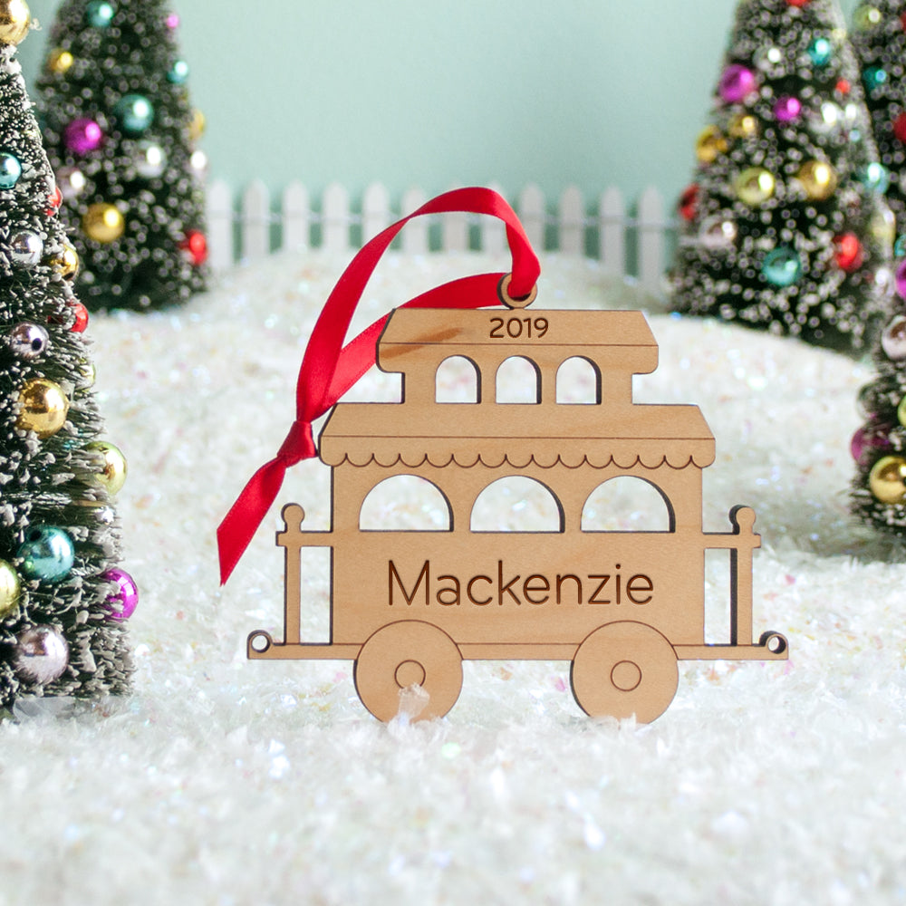 wood train christmas ornament personalized caboose