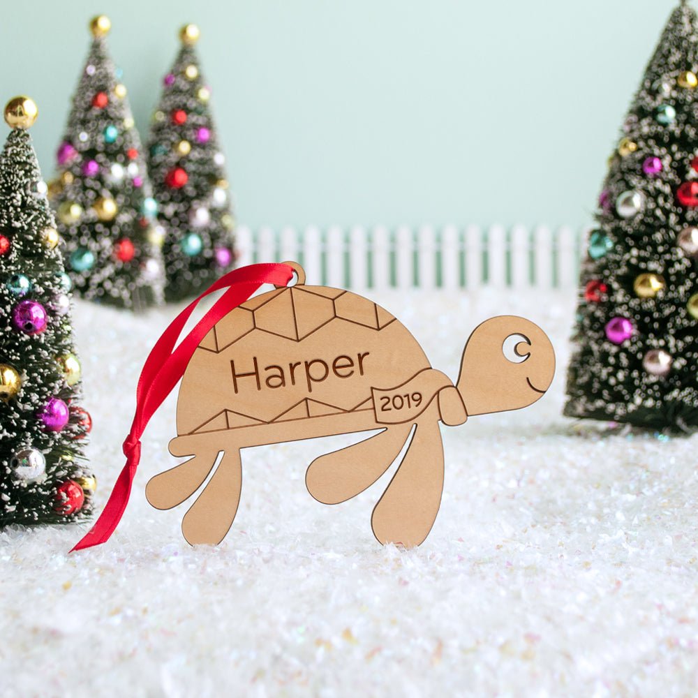 Kids Christmas Ornament - Turtle (Personalized, Wood) Light Maple - Graphic Spaces