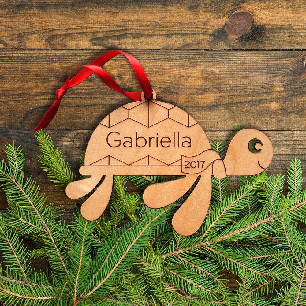 Kids Christmas Ornament - Turtle (Personalized, Wood) Light Maple - Graphic Spaces