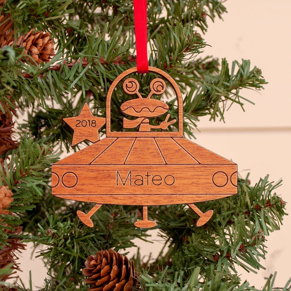 Kids Christmas Ornament - UFO (Personalized, Wood) Light Maple - Graphic Spaces