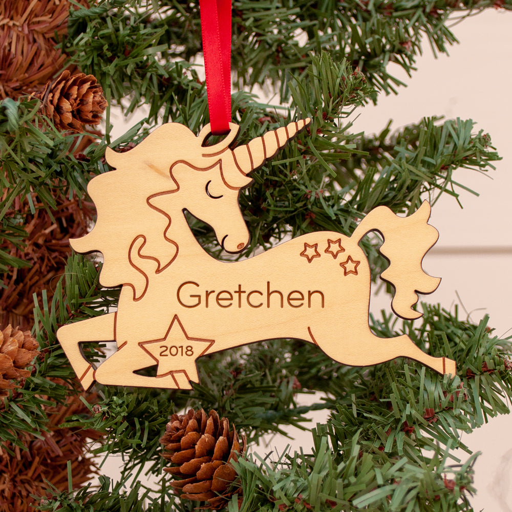 unicorn Christmas ornament personalized with name