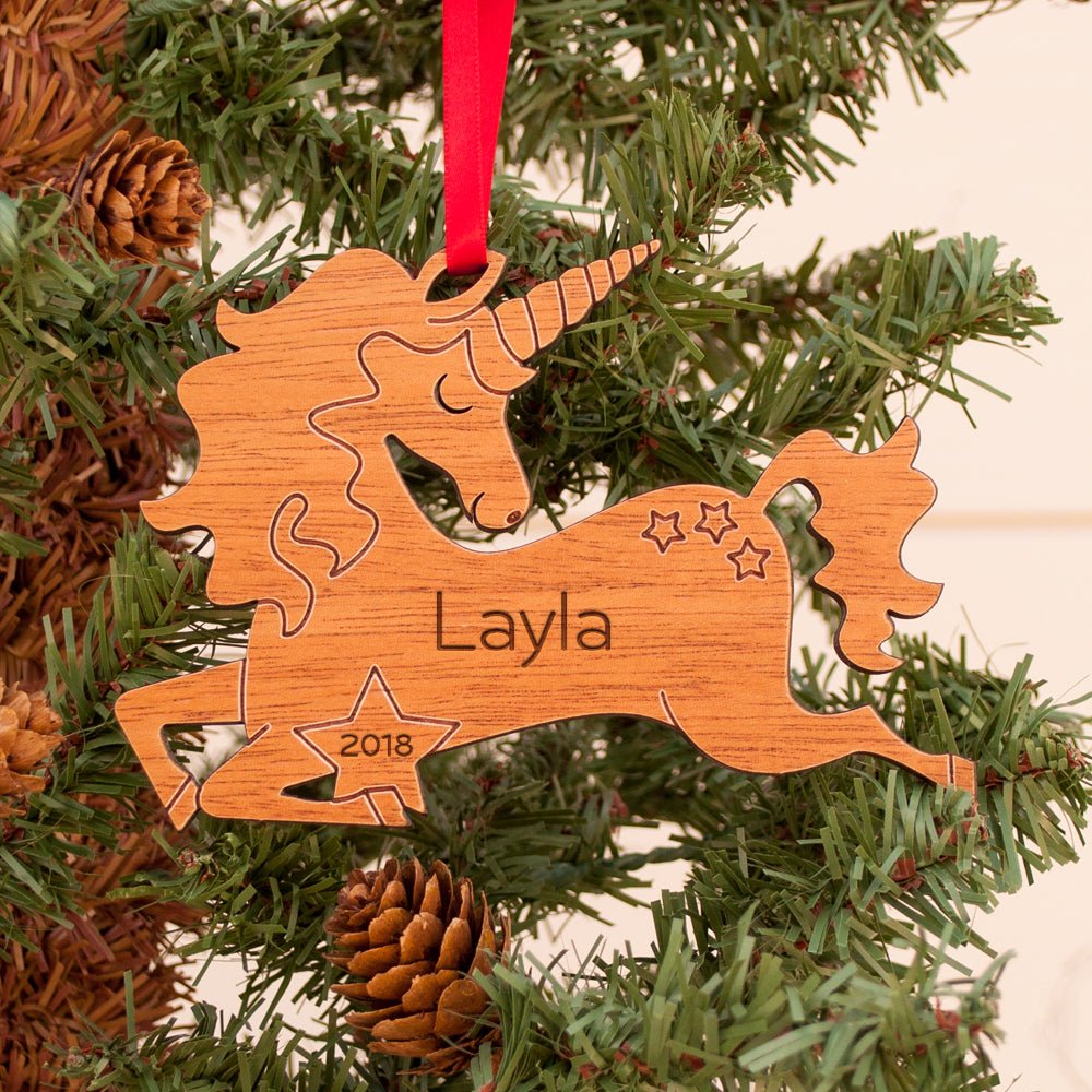 Kids Christmas Ornament - Unicorn (Personalized, Wood) Light Maple - Graphic Spaces