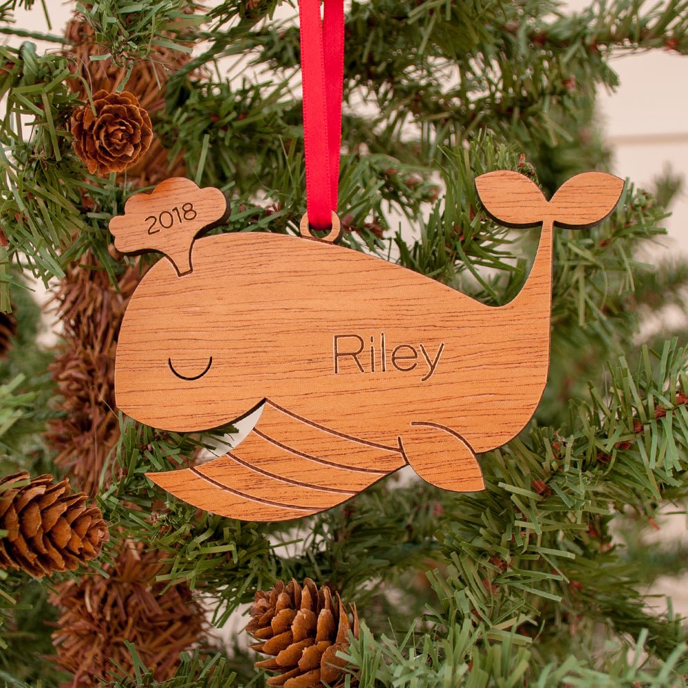 Kids Christmas Ornament - Whale (Personalized, Wood) Light Maple - Graphic Spaces