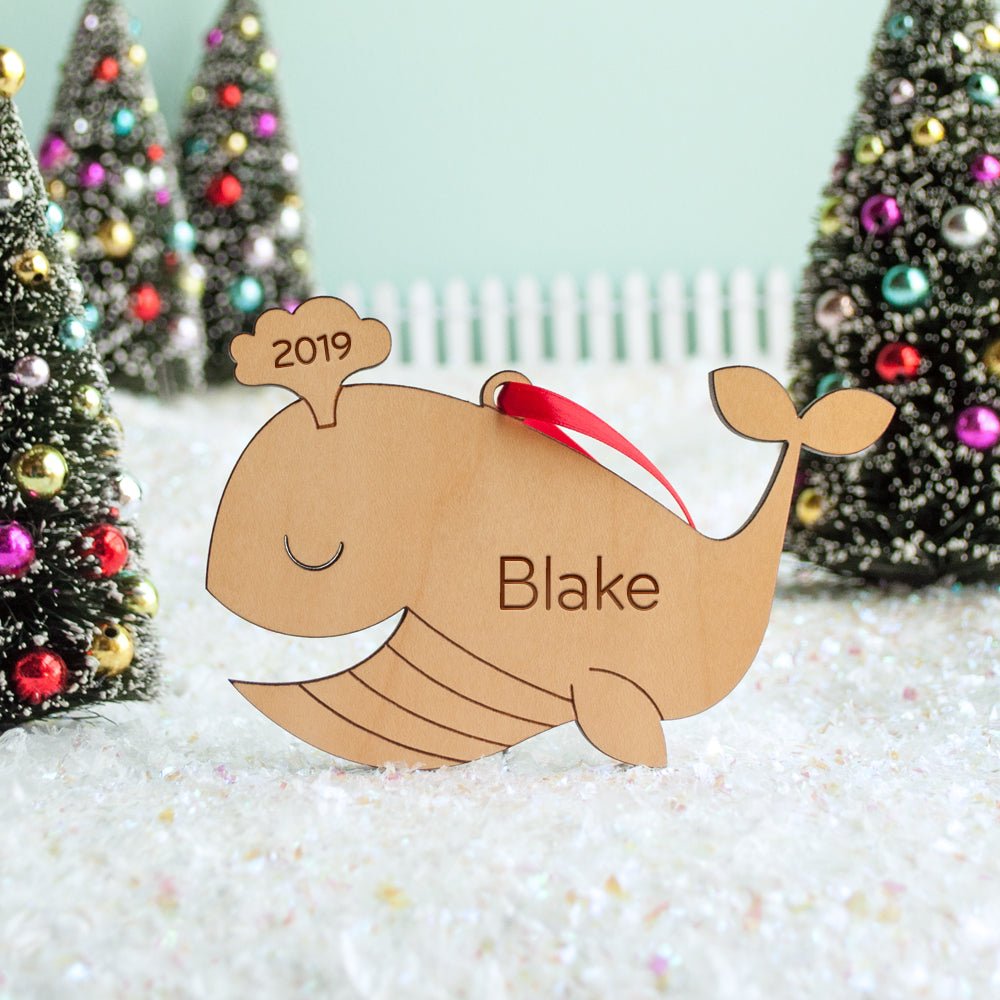 Kids Christmas Ornament - Whale (Personalized, Wood) Light Maple - Graphic Spaces